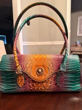 Colorful Croc-Embossed Leather Top-Handle Bag - Multicolor